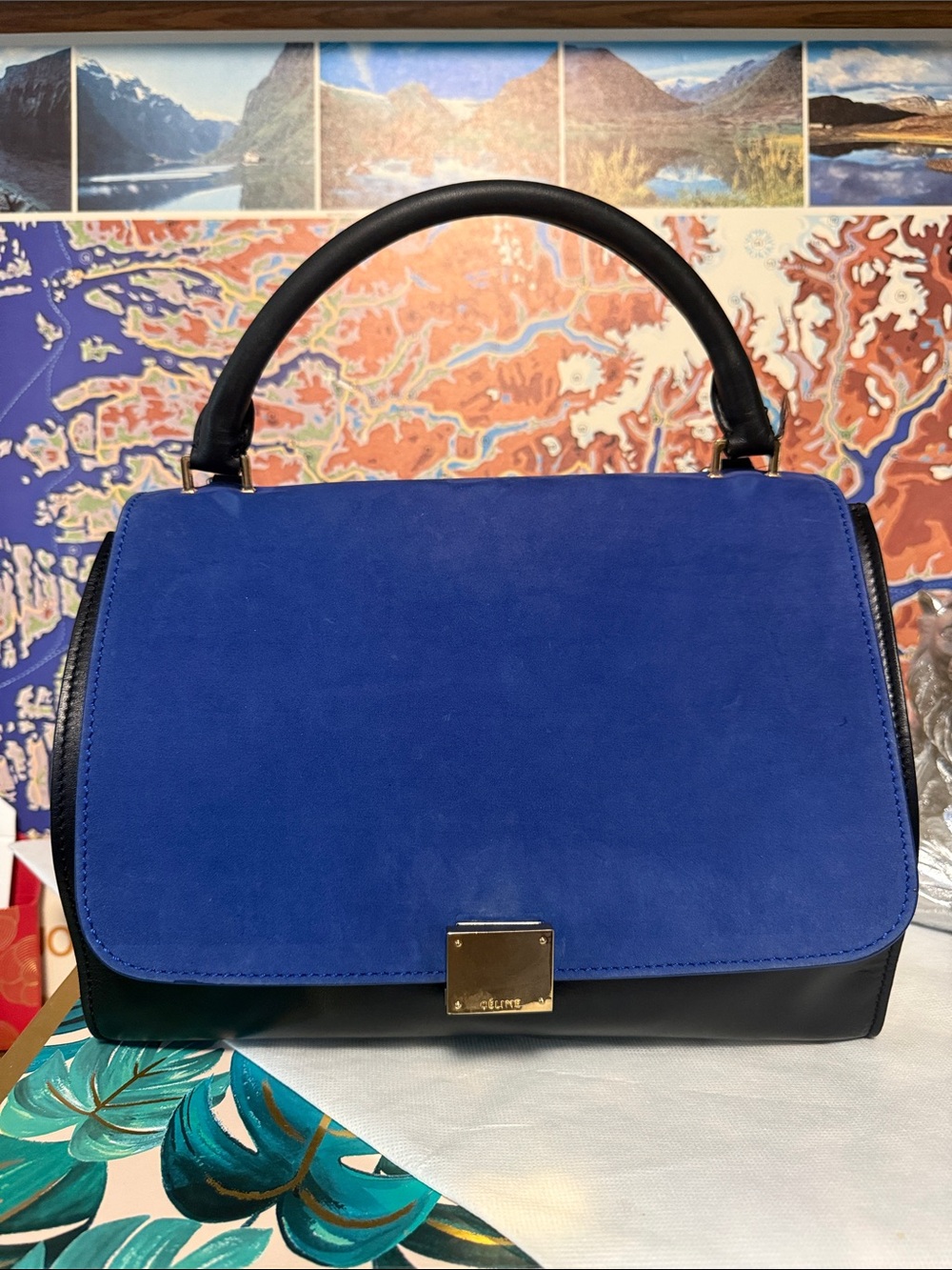 Celine Royal Blue and Black Top-Handle Satchel